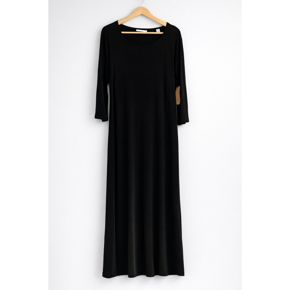 Coldwater Creek Water Midi Dress NWT Black Travel Knit Size Large Wrinkle Free